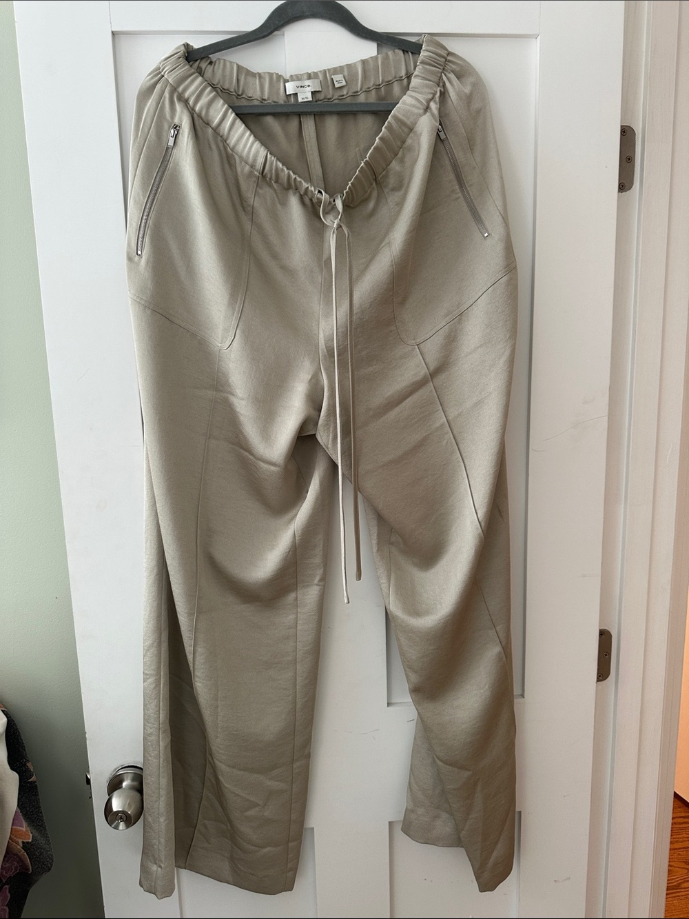 Vince Neutral Taupe Elastic Waist Wide-Leg Pants 07